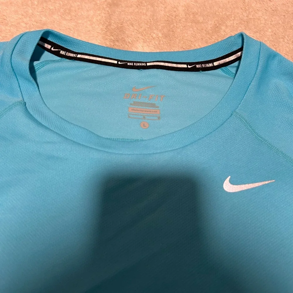 Nike Miler Running Shirt Mens Large Blue Dri-FIT Long Sleeve Athletic Top